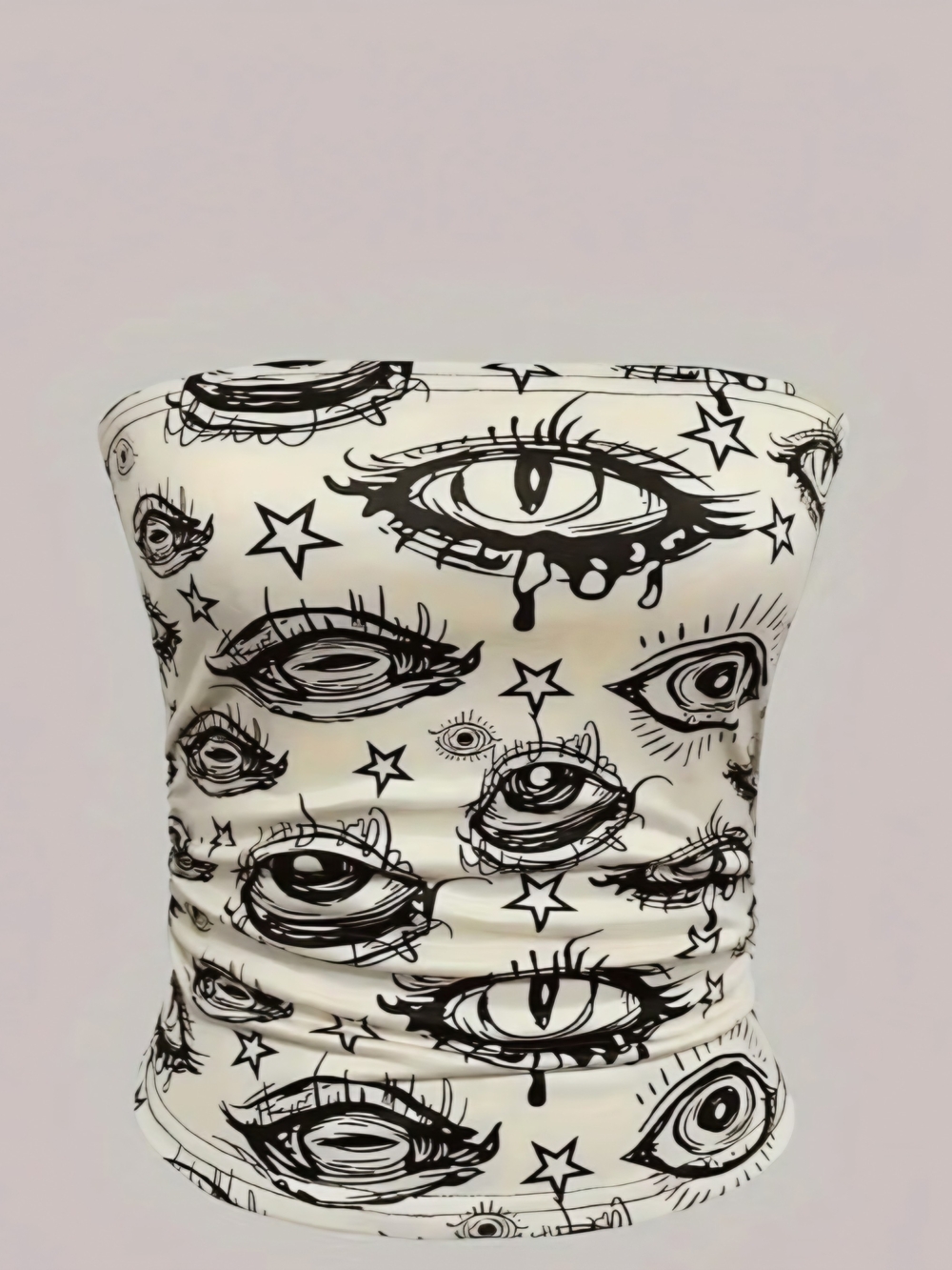 Cream Tube Top with Black Eye & Star Print